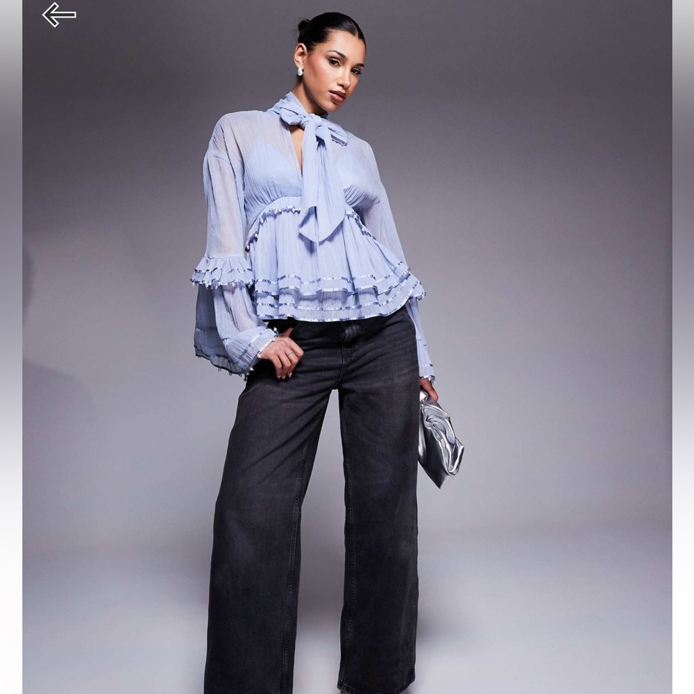 ASOS Luxe Pearl embellished chiffon blouse 💙🦋 - Picture 1 of 7